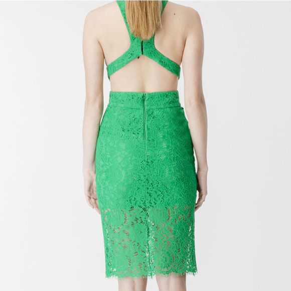 Bardot Fleur Halter Dress Fern Green Lace Sleeveless Open Back 6 - Picture 3 of 12